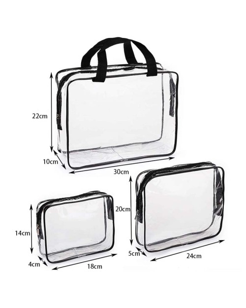 3Pcs Cosmetic Makeup Bags Set Clear Pvc With Zipper Handle Travel Luggage Pouch Waterproof Cosmetic Bags Set