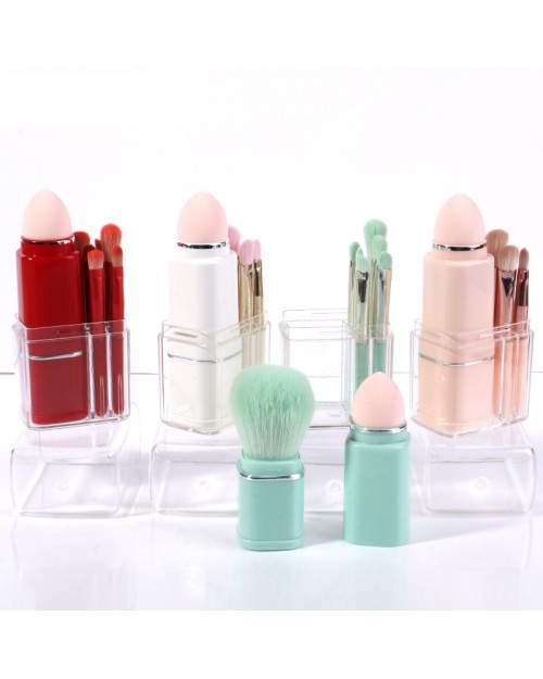 Retractable 8pcs Travel Makeup Brush Set Foundation Powder Concealer Eye shadows Blush Makeup Brushes With Case