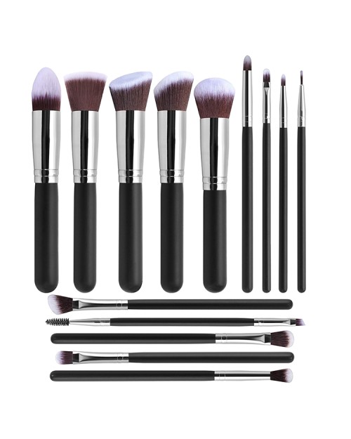 Hot Sale 14Pcs High Quality Wooden Handle Synthetic Hair Black  Logo Makeup Brush Set