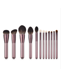 New Style 12Pcs Champaign Gold Wooden Handle Private Label Makeup Brushes Beginner Synthetic Makeup Brush Set With Case