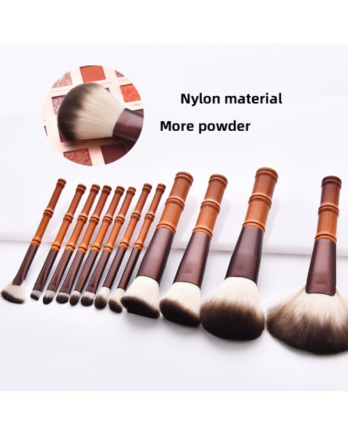 12Pcs Professionnel Wooden High Quality Corrugated shape Handle Makeup Brushes with Nylon Hair For Blush Brush