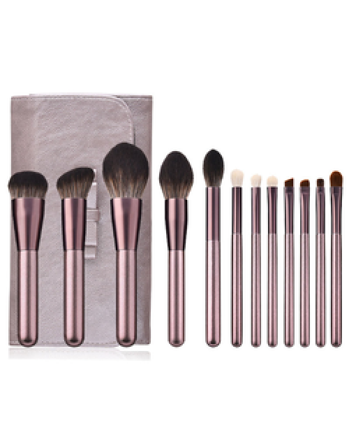 New Style 12Pcs Champaign Gold Wooden Handle Private Label Makeup Brushes Beginner Synthetic Makeup Brush Set With Case