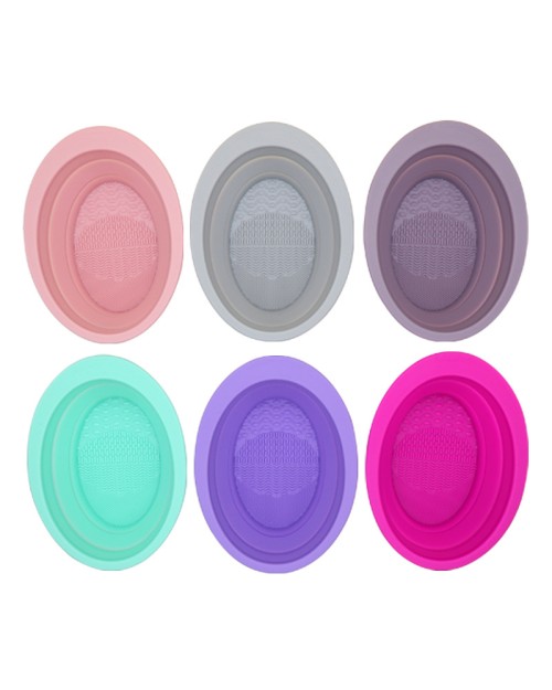 Silicone Collapsible Folding Oval Makeup Tools Cleaner Makeup Brush Cleaner Pad Scrubber Mat