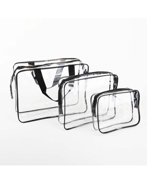 3Pcs Cosmetic Makeup Bags Set Clear Pvc With Zipper Handle Travel Luggage Pouch Waterproof Cosmetic Bags Set