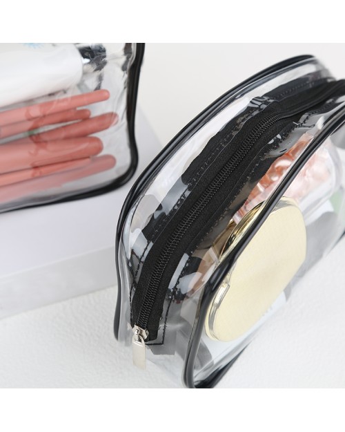 Black White Round Shape Pvc Waterproof Transparent Storage Bag Portable Clear Makeup Bags With Zipper