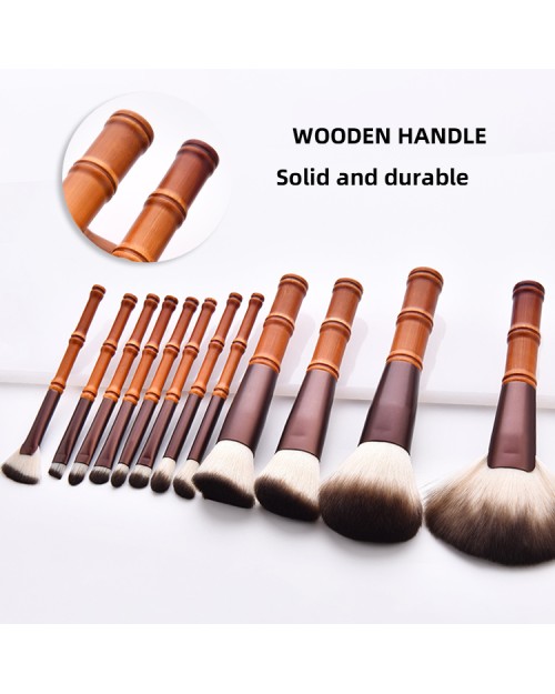 12Pcs Professionnel Wooden High Quality Corrugated shape Handle Makeup Brushes with Nylon Hair For Blush Brush