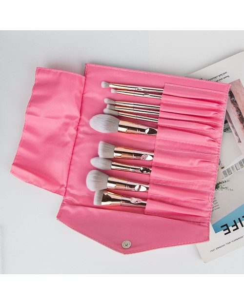 10 Pcs Cosmetic Brush Kit Bright Rose Gold Pink Glitter Private Label Professional ize Makeup Brushes Set with Case