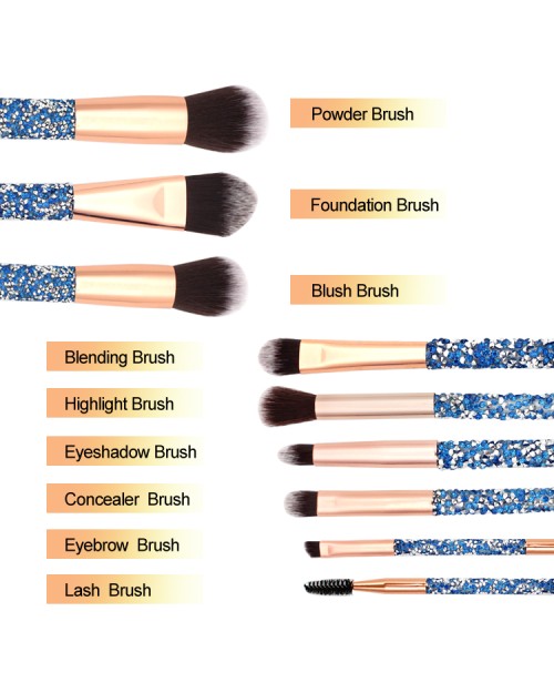 10Pcs Rose Gold Blue Makeup Brushes Glitter Handle Luxury Diamond Makeup Brush Set