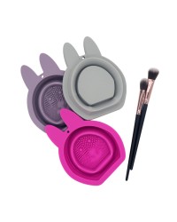 Rabbit Ears Shape Collapsible Silicone Makeup Brush Cleaner Pad Beauty Egg Sponge Bowl Cleaner