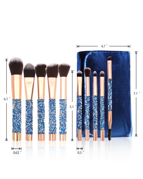 10Pcs Rose Gold Blue Makeup Brushes Glitter Handle Luxury Diamond Makeup Brush Set