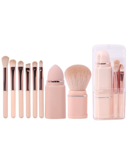 Retractable 8pcs Travel Makeup Brush Set Foundation Powder Concealer Eye shadows Blush Makeup Brushes With Case