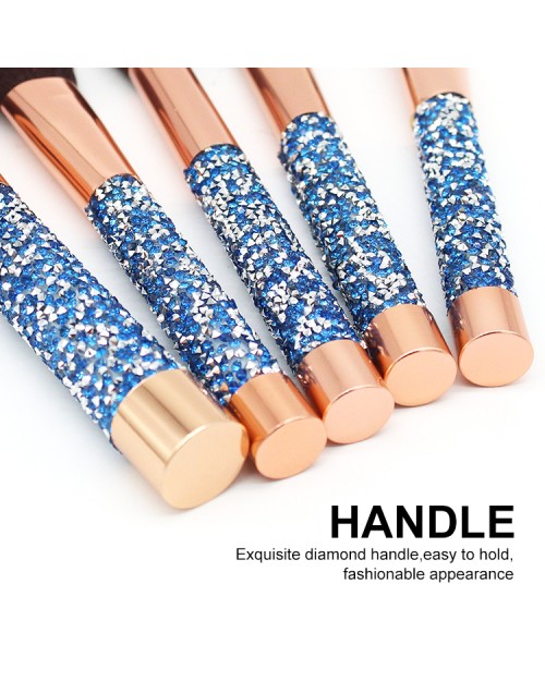 10Pcs Rose Gold Blue Makeup Brushes Glitter Handle Luxury Diamond Makeup Brush Set