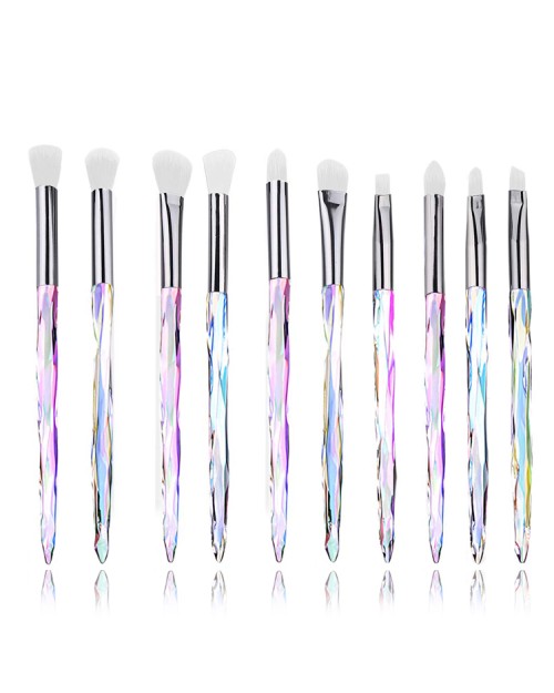 Professional Cosmetic Eye Brush Kit 10Pcs Translucent Plastic Handle Diamond Glitter Crystal Eye Makeup Brush Set