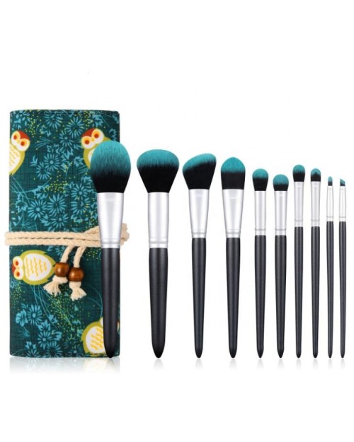 Brushes Makeup Brush Set 10Pcs Luxury Dark green firefly Makeup Brushes Set with bag