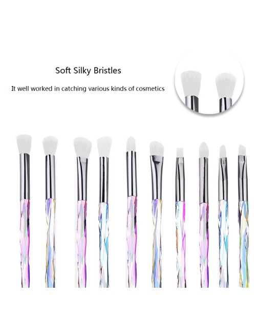 Professional Cosmetic Eye Brush Kit 10Pcs Translucent Plastic Handle Diamond Glitter Crystal Eye Makeup Brush Set