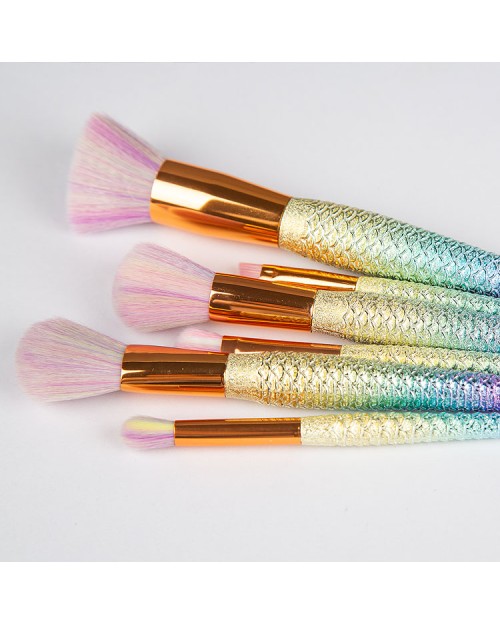 5 pcs-set Gradient Color Fishtail Set Facial beauty tool Mermaid Makeup brush with Mermaid Handle