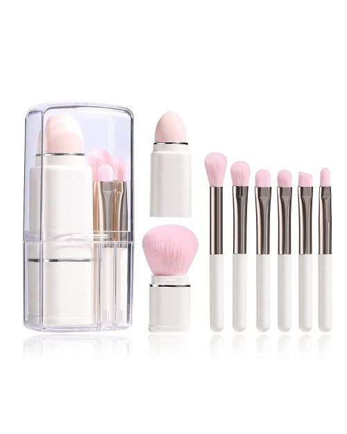 Retractable 8pcs Travel Makeup Brush Set Foundation Powder Concealer Eye shadows Blush Makeup Brushes With Case