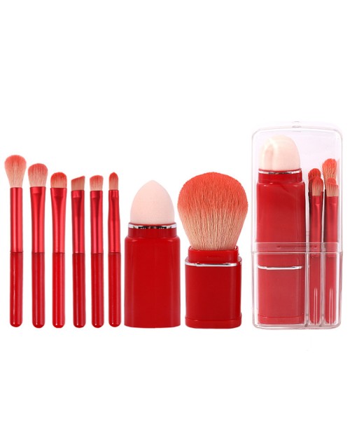 Retractable 8pcs Travel Makeup Brush Set Foundation Powder Concealer Eye shadows Blush Makeup Brushes With Case