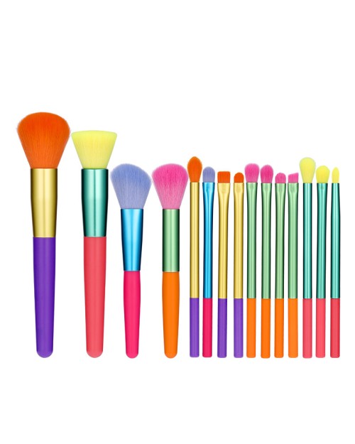 Colorful Matte maquillage Plastic Handle 15 pcs Brush Set Portable Soft Fur Cross-border Beauty Tool makeup Brush set