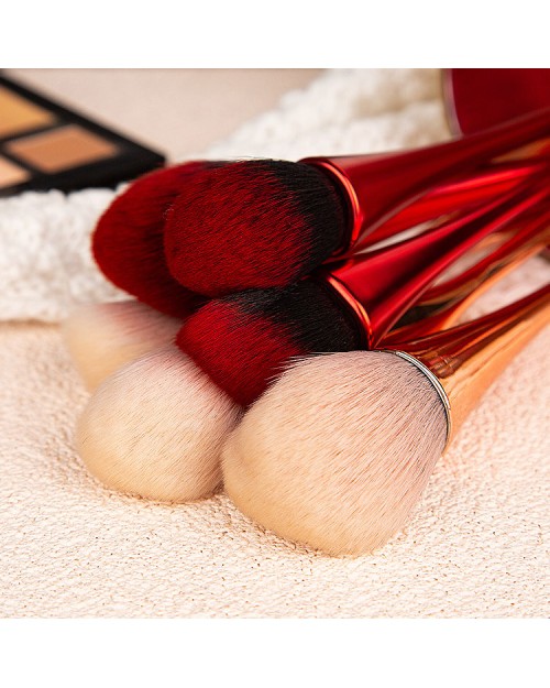 New Professional 10Pcs Red Goblet Makeup Brush Kit Portable Foundation Makeup Brushes