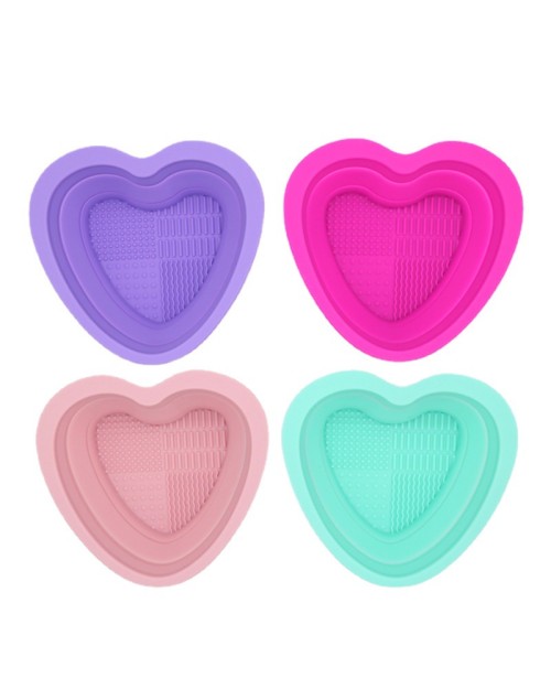 Heart Shaped Pink Silicone Makeup Brush Cleaner Private Label Beauty Tools Cleaning Mat Pad Bowl