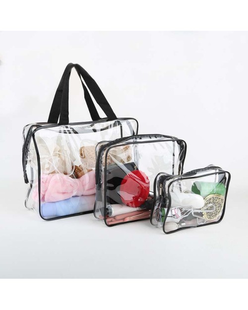 3Pcs Cosmetic Makeup Bags Set Clear Pvc With Zipper Handle Travel Luggage Pouch Waterproof Cosmetic Bags Set