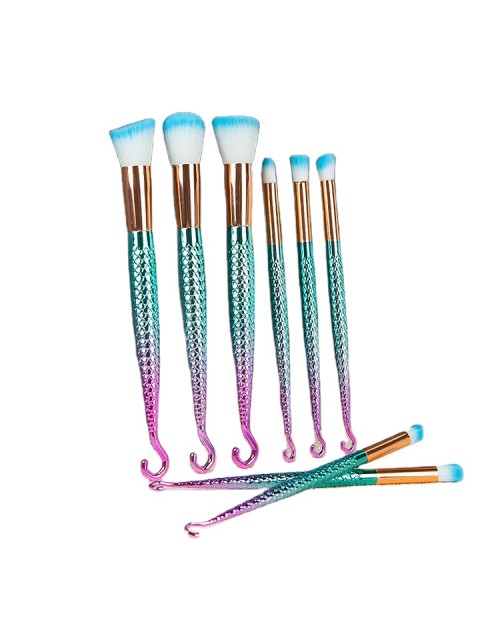 10pcs Mermaid Fish Brushes Kit For Girl Eye Mermaid Makeup Set Brush Plastic Foundation Blush Makeup Brush