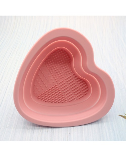 Heart Shaped Pink Silicone Makeup Brush Cleaner Private Label Beauty Tools Cleaning Mat Pad Bowl