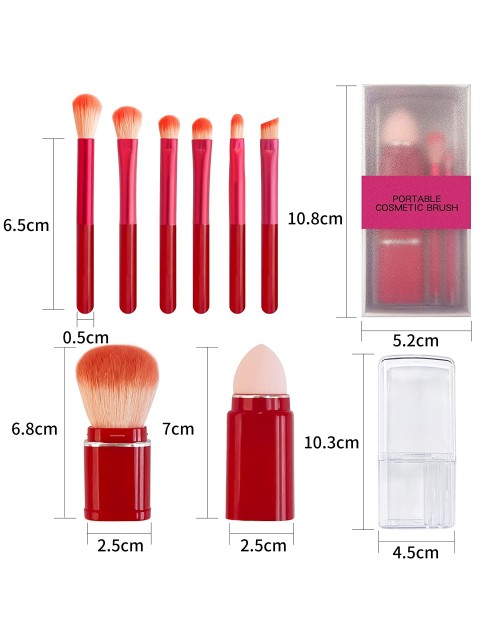 Retractable 8pcs Travel Makeup Brush Set Foundation Powder Concealer Eye shadows Blush Makeup Brushes With Case