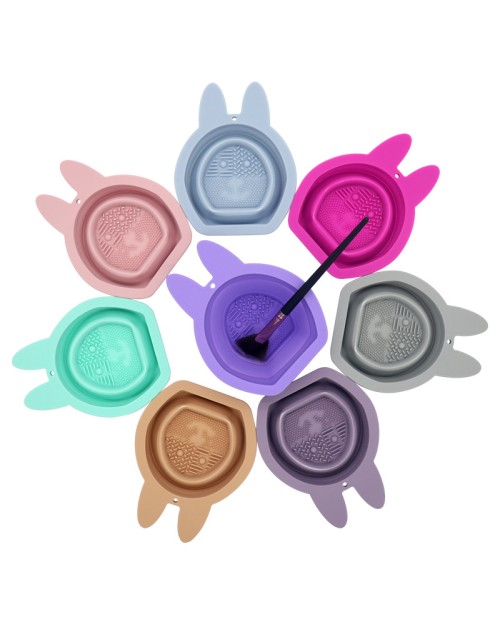 Rabbit Ears Shape Collapsible Silicone Makeup Brush Cleaner Pad Beauty Egg Sponge Bowl Cleaner