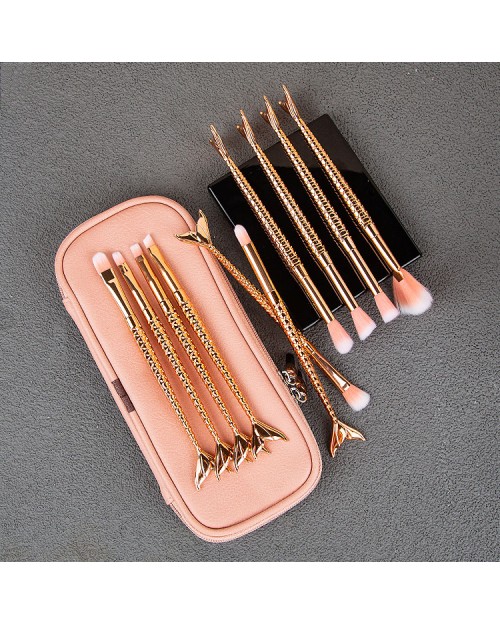 Premium 10pcs Mermaid Synthetic Foundation Powder Concealer Eye Shadows Makeup Brush Set