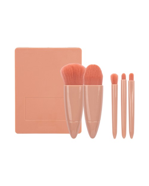  5Pcs  Pink mini travel beauty brush set Cosmetic Tools Portable Makeup Brush Kit With Mirror