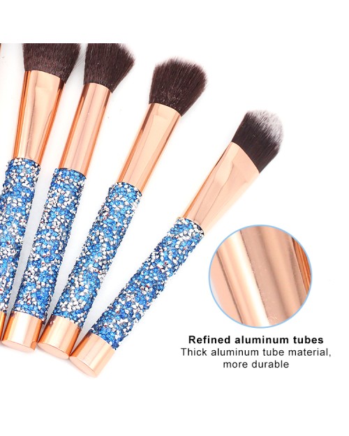 10Pcs Rose Gold Blue Makeup Brushes Glitter Handle Luxury Diamond Makeup Brush Set