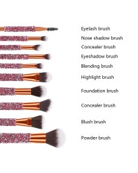 10 Pcs Rose Golden Foundation Blush Cosmetic Tools Blue crystal Makeup Brush Set With PU Bag Rhinestone Makeup Brushes