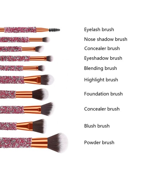 10 Pcs Rose Golden Foundation Blush Cosmetic Tools Blue crystal Makeup Brush Set With PU Bag Rhinestone Makeup Brushes