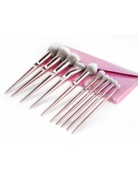 10Pcs Professional Private Label Synthetic Hair Crystal Pink Makeup Brush Set With Bag