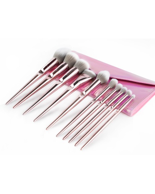 10Pcs Professional Private Label Synthetic Hair Crystal Pink Makeup Brush Set With Bag