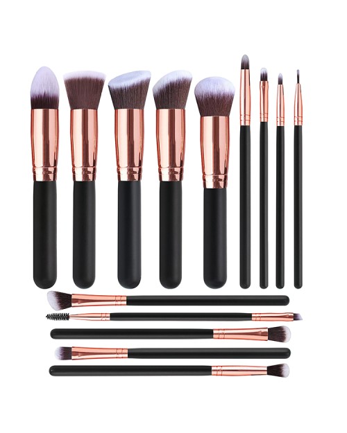 Hot Sale 14Pcs High Quality Wooden Handle Synthetic Hair Black  Logo Makeup Brush Set