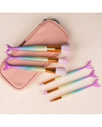 5 pcs-set Gradient Color Fishtail Set Facial beauty tool Mermaid Makeup brush with Mermaid Handle