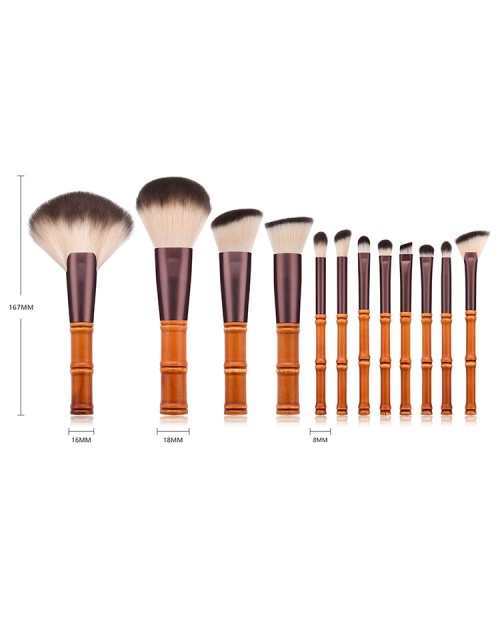 12Pcs Professionnel Wooden High Quality Corrugated shape Handle Makeup Brushes with Nylon Hair For Blush Brush