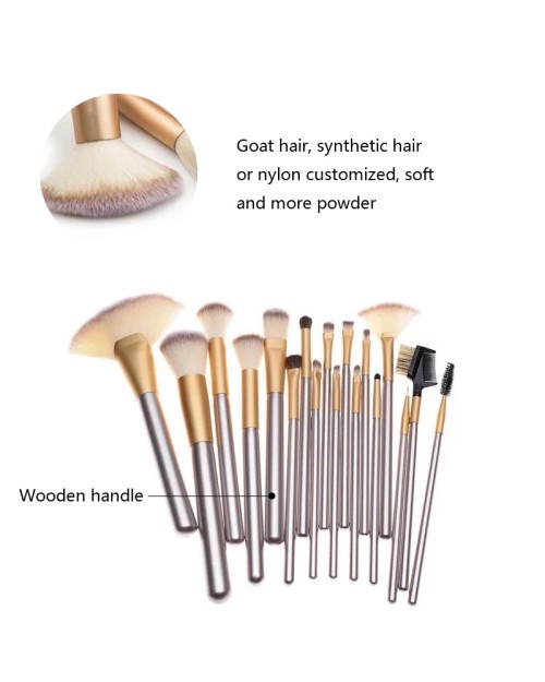 18Pcs Professional Wood Handle Cosmetic Brush Kit  Logo Makeup Brushes Set Private Label Makeup Brushes 2023 Set with Case