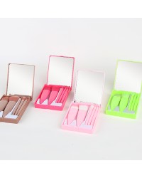  5Pcs  Pink mini travel beauty brush set Cosmetic Tools Portable Makeup Brush Kit With Mirror