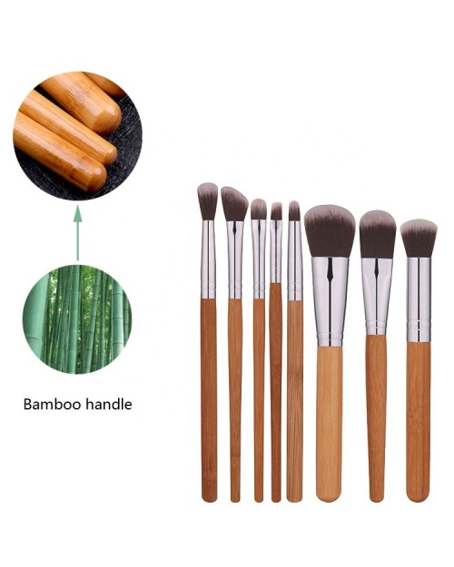 11 Pcs Kabuki Brush Professional Makeup Brush  Logo Natural Bamboo Handle Makeup Brush Set With Bag