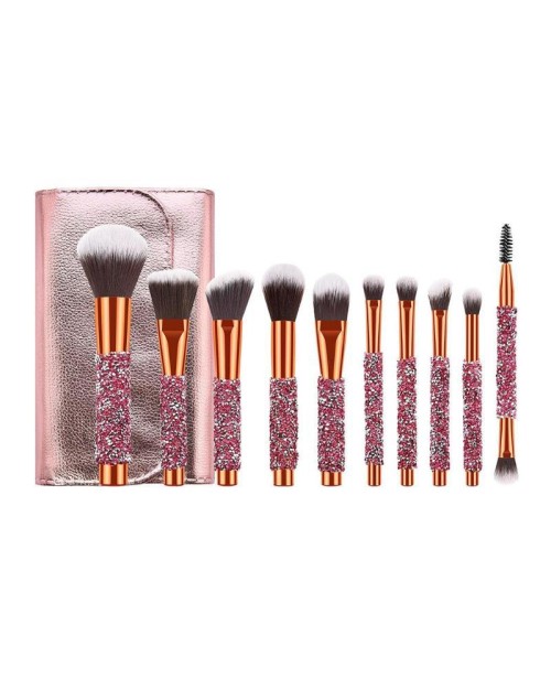 10Pcs Rose Gold Blue Makeup Brushes Glitter Handle Luxury Diamond Makeup Brush Set