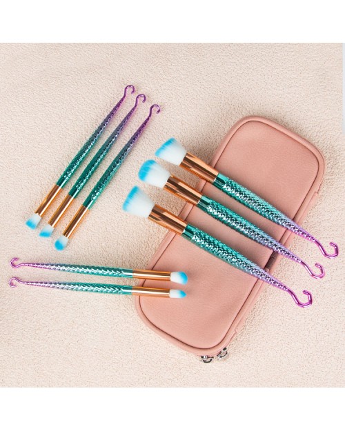 10pcs Mermaid Fish Brushes Kit For Girl Eye Mermaid Makeup Set Brush Plastic Foundation Blush Makeup Brush