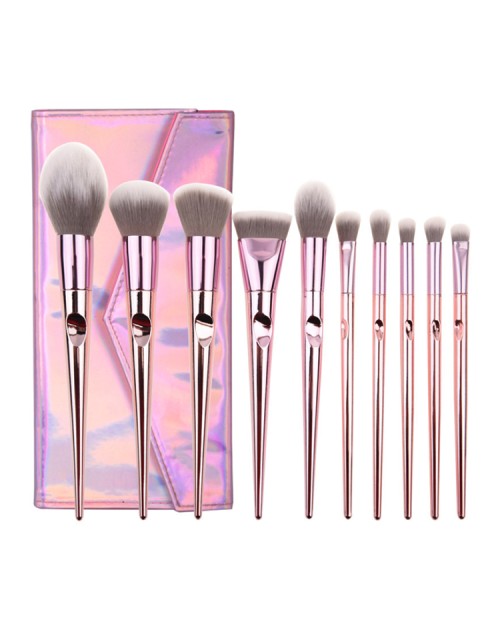 10 Pcs Cosmetic Brush Kit Bright Rose Gold Pink Glitter Private Label Professional ize Makeup Brushes Set with Case