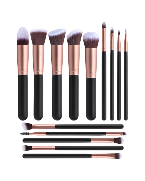 Hot Sale 14Pcs High Quality Wooden Handle Synthetic Hair Black  Logo Makeup Brush Set