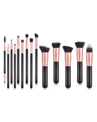 Hot Sale 14Pcs High Quality Wooden Handle Synthetic Hair Black  Logo Makeup Brush Set