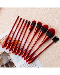 New Professional 10Pcs Red Goblet Makeup Brush Kit Portable Foundation Makeup Brushes