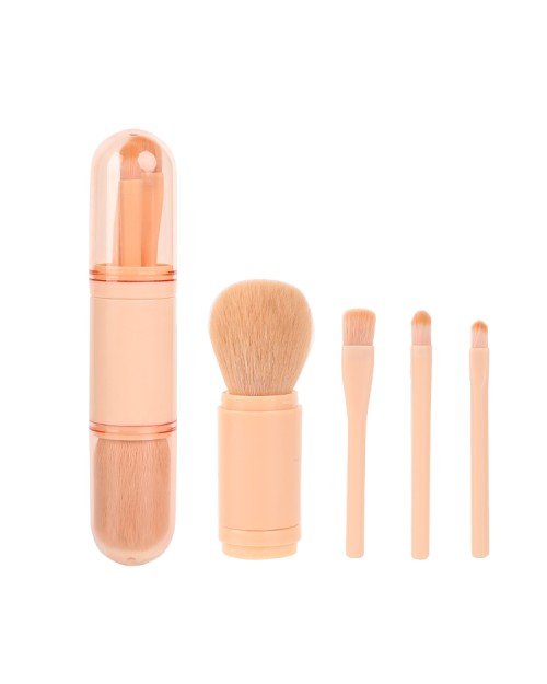  New 4 In 1 Double Sided Mini Private Logo Portable Facial Eye Makeup Cosmetic Brushes Retractable Travel Makeup Brush Set